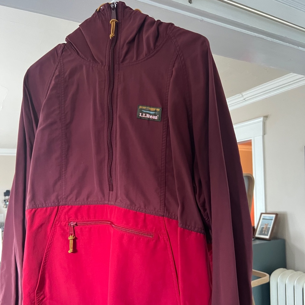 L.L. Bean Mountain Classic Anorak Red Burgundy Colorblock Windbreaker